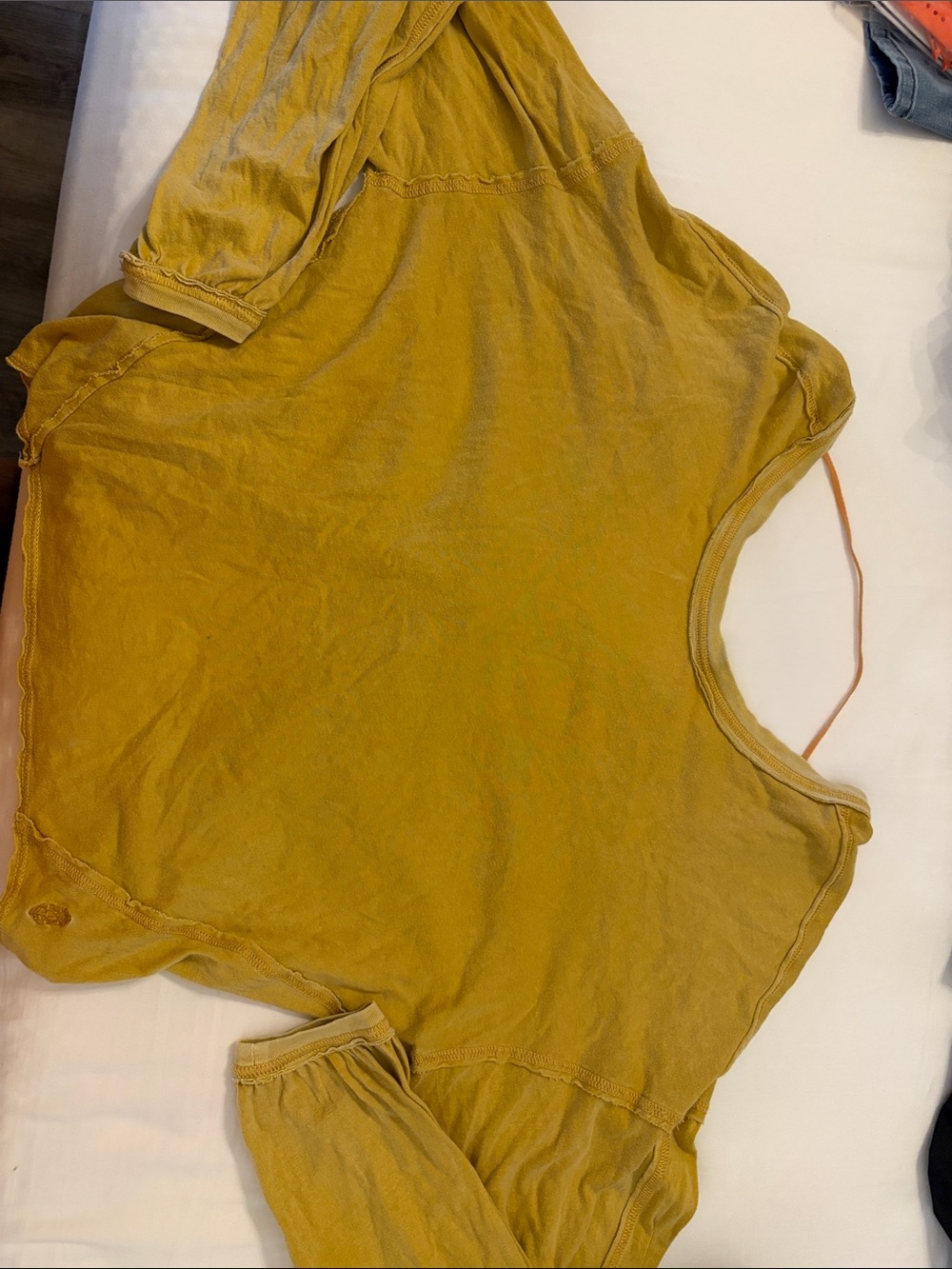 Free People Mustard Yellow Lightweight Long Sleeve Top with open back (or front)